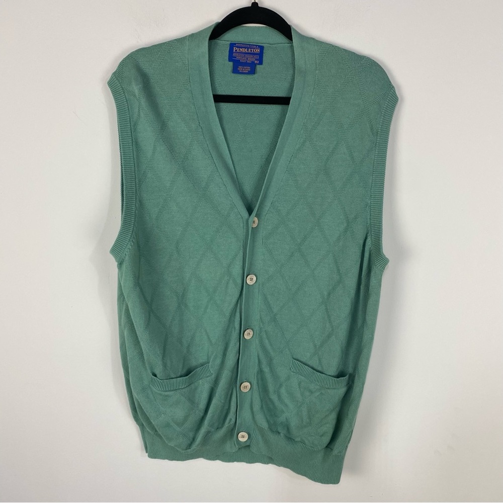 Pendleton 100% Cotton Teal Turquoise Sweater Vest Button Down Cardigan Unisex